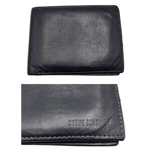 Steve Madden Black Genuine Leather Classic Men's Billfold Wallet Stitched Detail